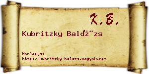 Kubritzky Balázs névjegykártya